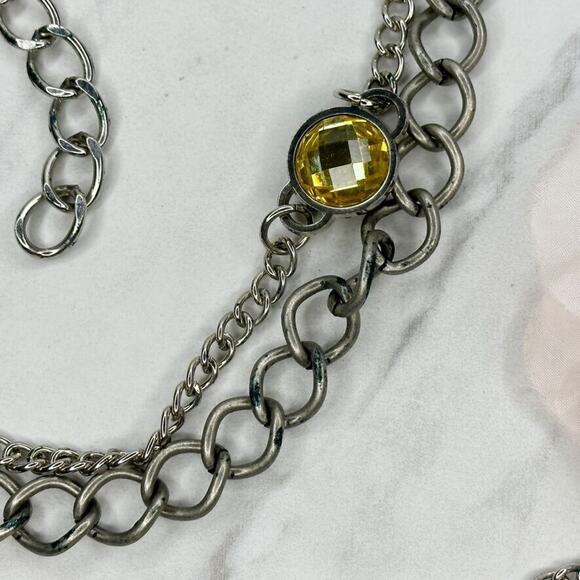 Pink Flower Rhinestone Silver Tone Metal Chain Link Belt Size Large L XL - Picture 10 of 12